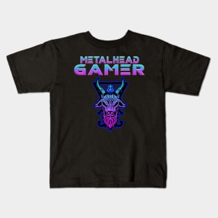 Metalhead Gamer Baphomet Blue Tone Kids T-Shirt